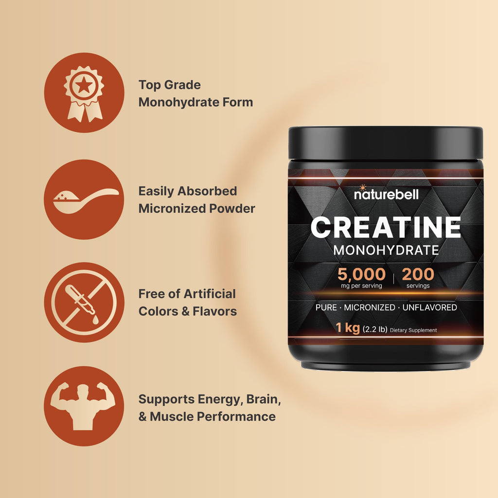 NatureBell Creatine Monohydrate Powder Micronized Unflavored

