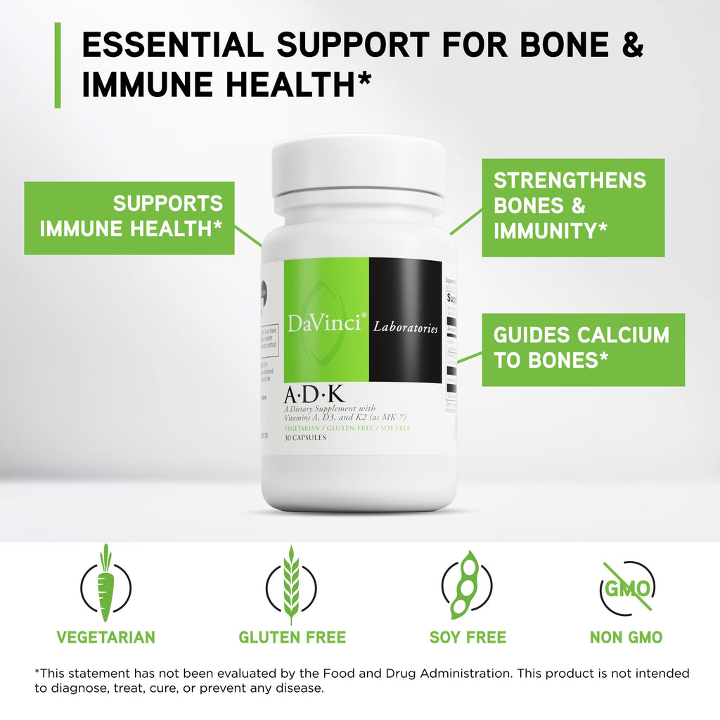 DaVinci ADK Vitamin A, D3 & K2 MK-7 for Bone & Heart Health

