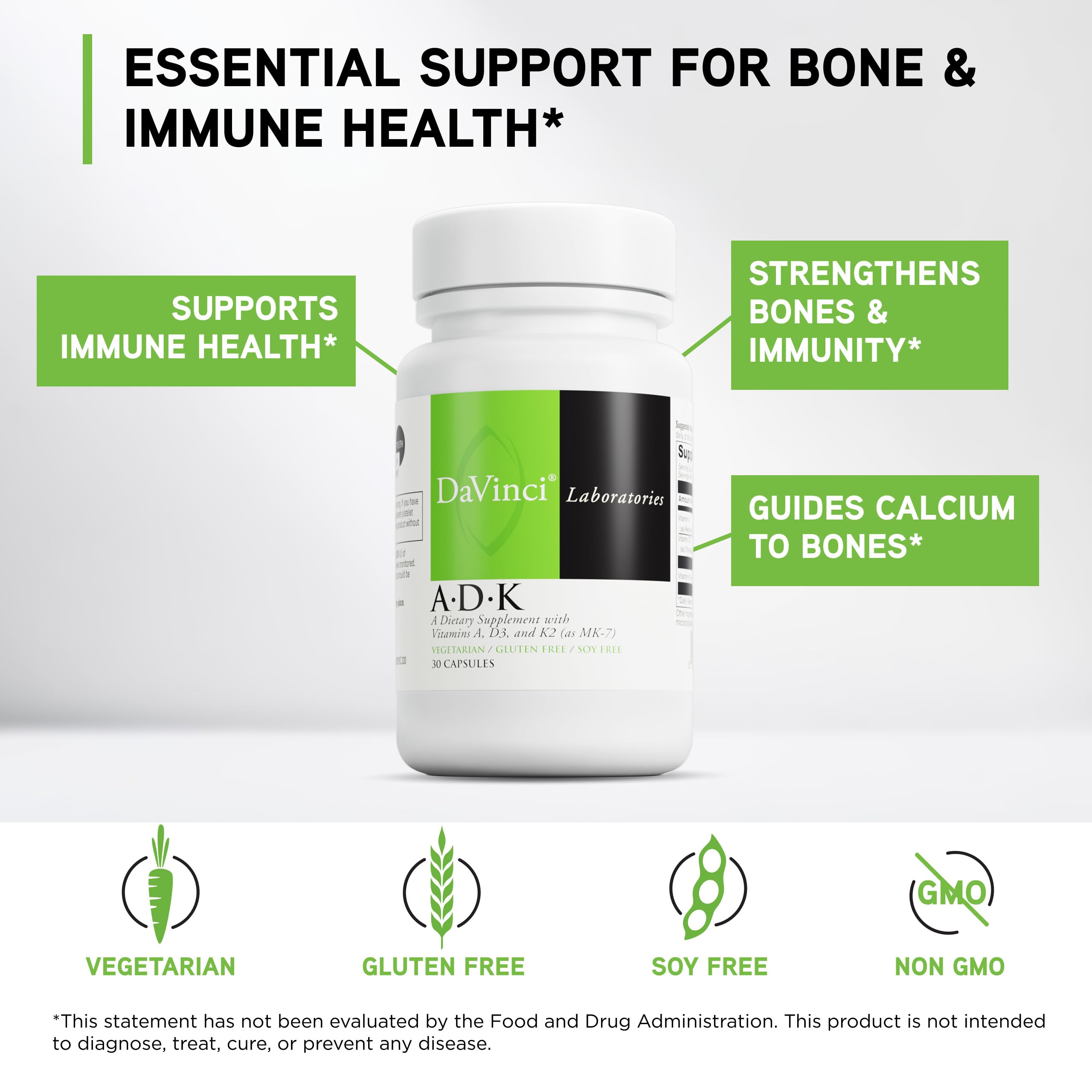 DaVinci ADK Vitamin A, D3 & K2 MK-7 for Bone & Heart Health


