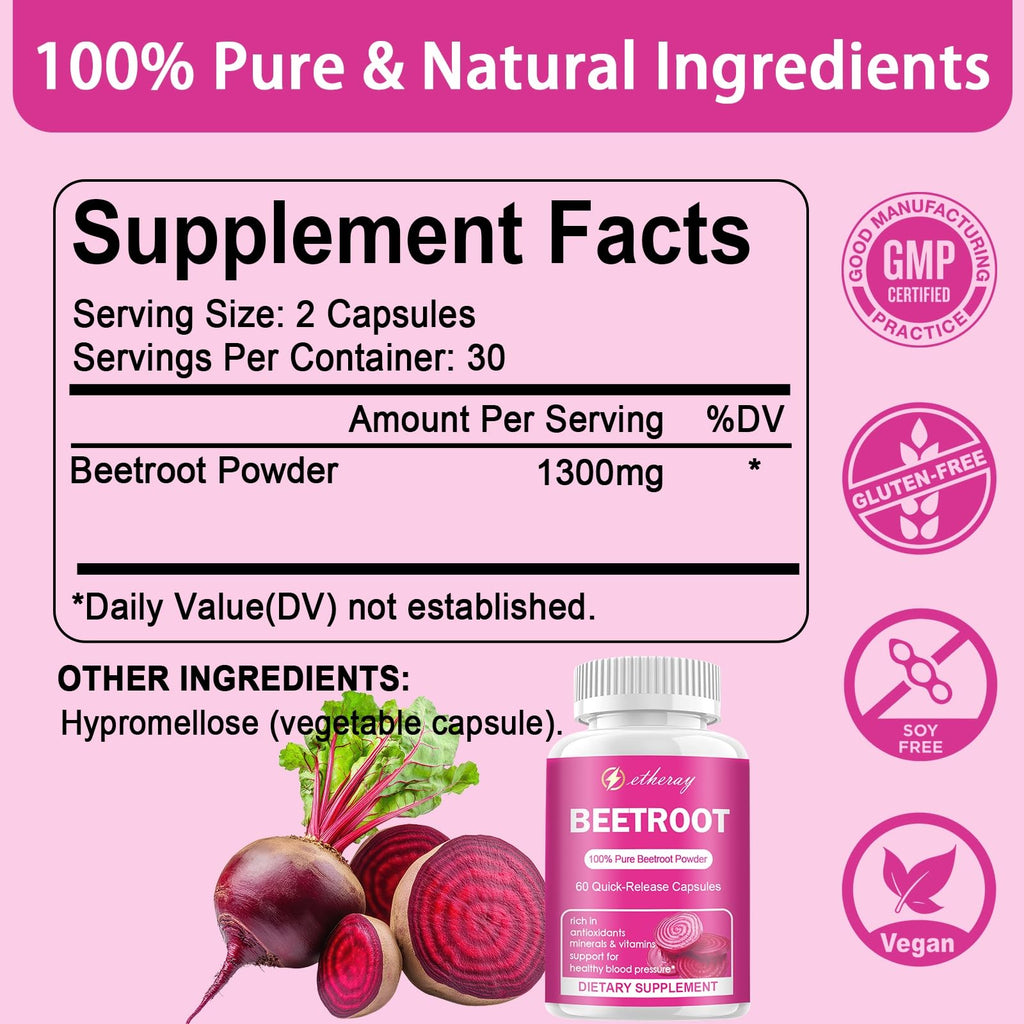 Beet Root Capsules - Organic, Vegan & Non-GMO

