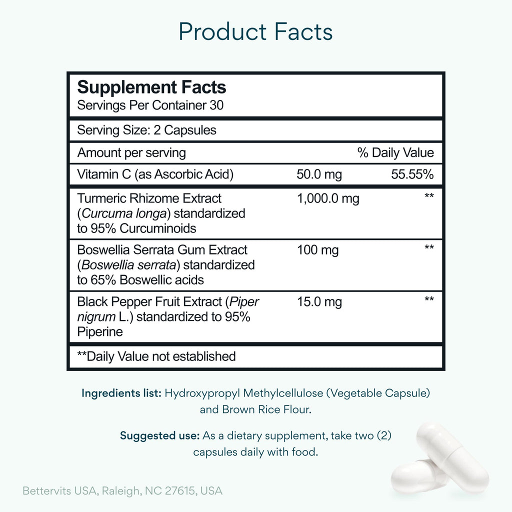 Bettervits Turmeric Curcumin with Black Pepper Joint Support

