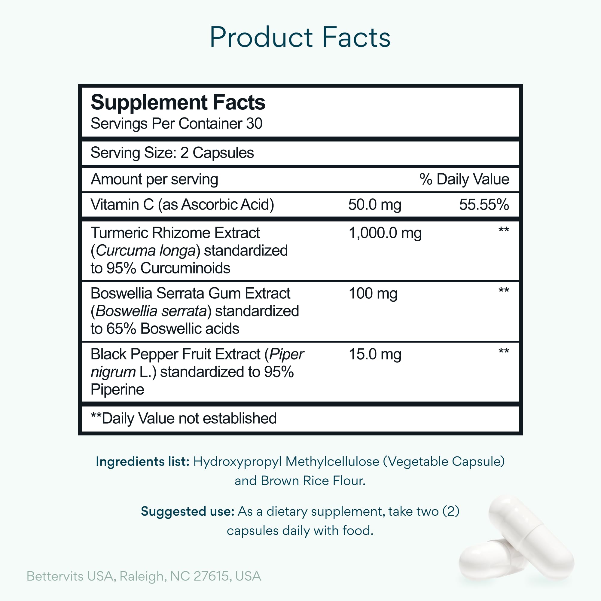 Bettervits Turmeric Curcumin with Black Pepper Joint Support

