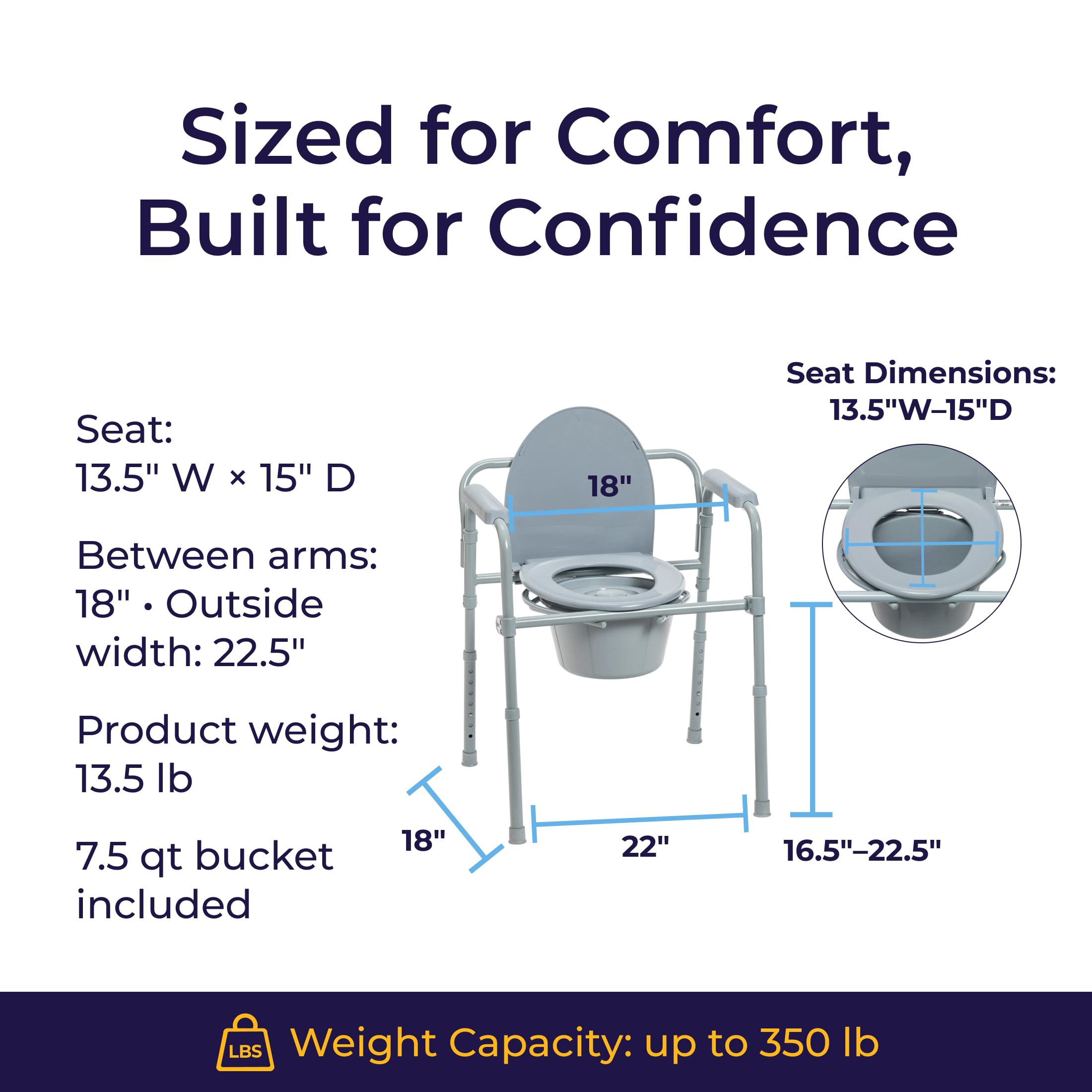 Drive Medical Folding Bedside Commode Chair 3-in-1

