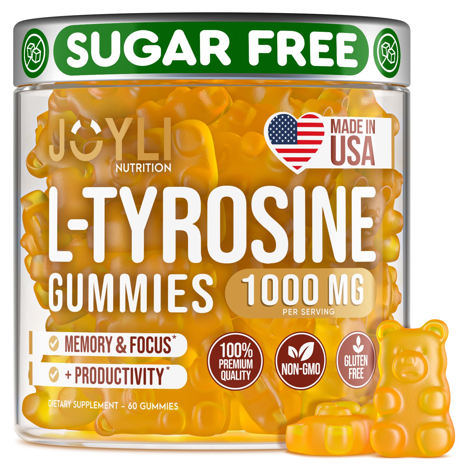 Joyli L Tyrosine Gummies 1000mg - Vegan Gluten-Free Focus

