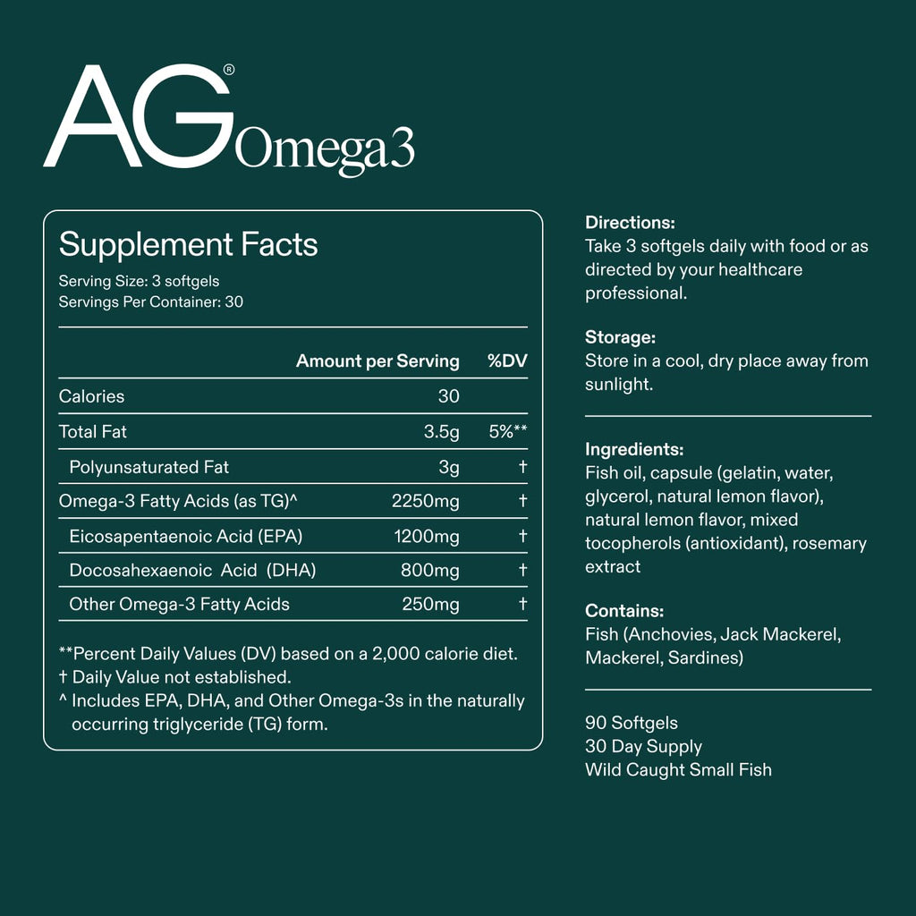 Omega-3 Fish Oil Softgels by AG1 - Heart & Brain Support


