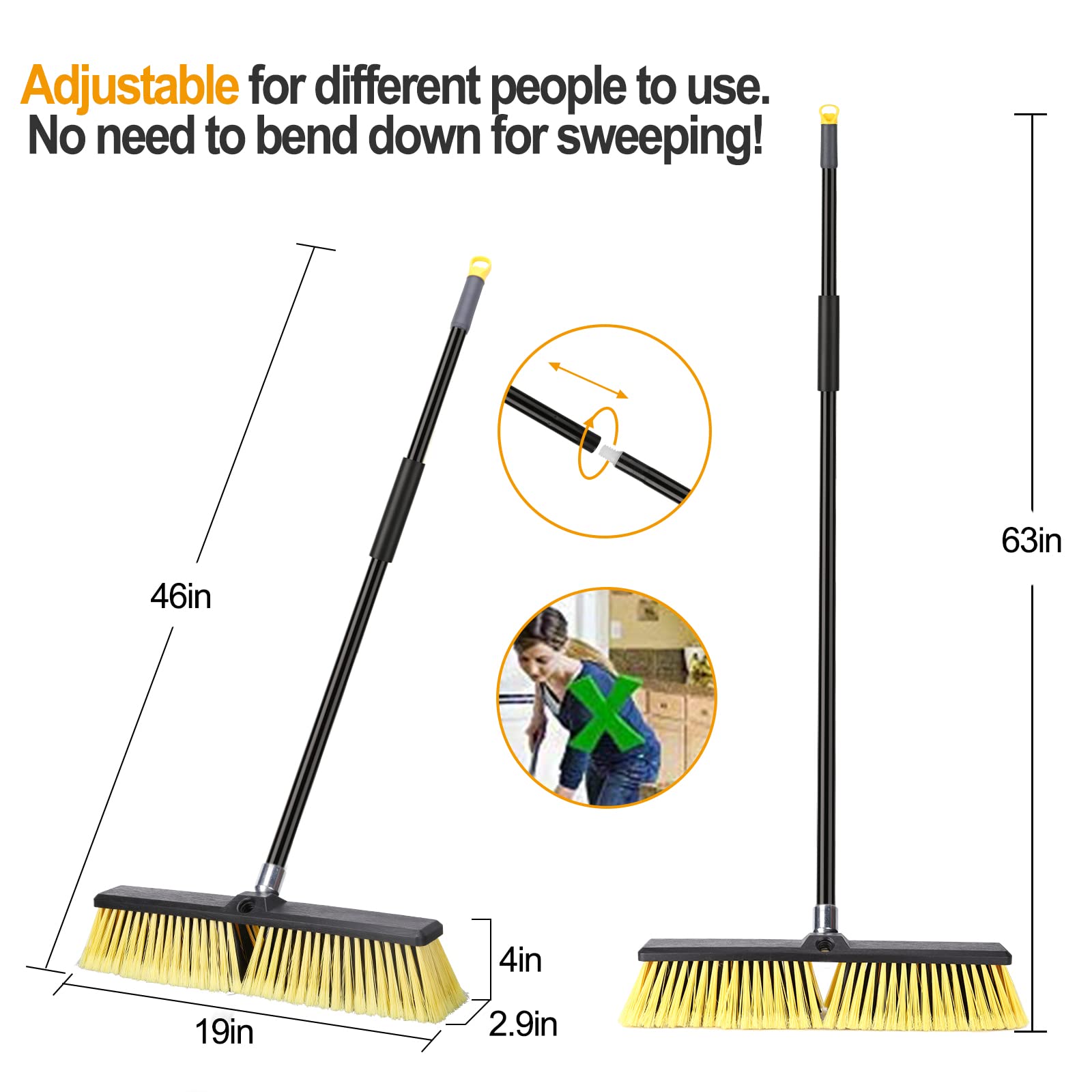 Push Broom KeFanta Heavy Duty Long Handle

