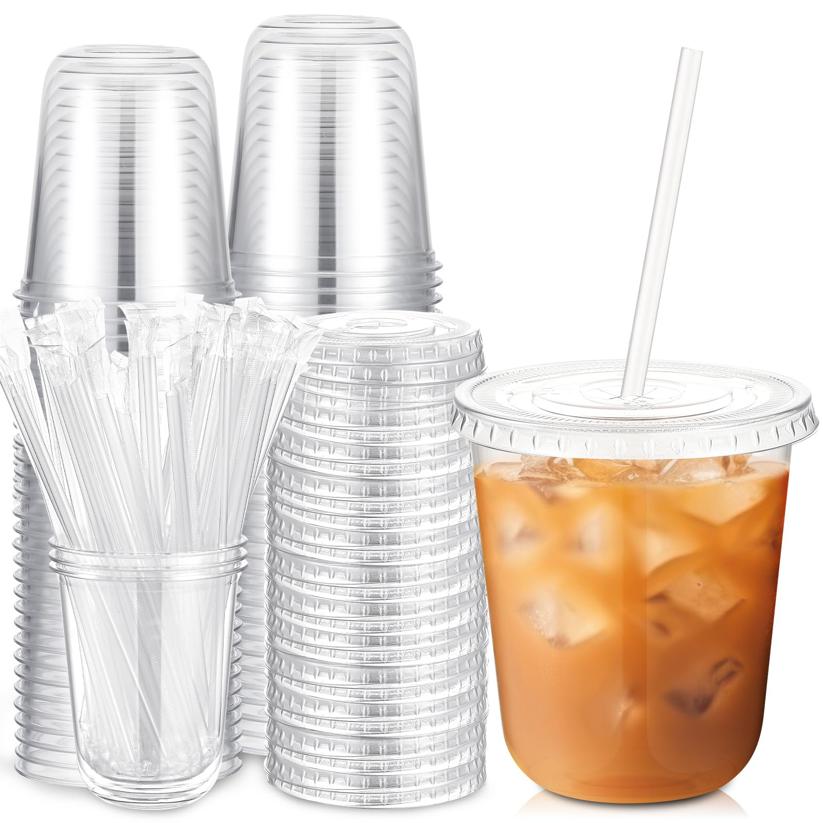 Ziliny PET Cups with Lids and Straws – Disposable Drink Cups