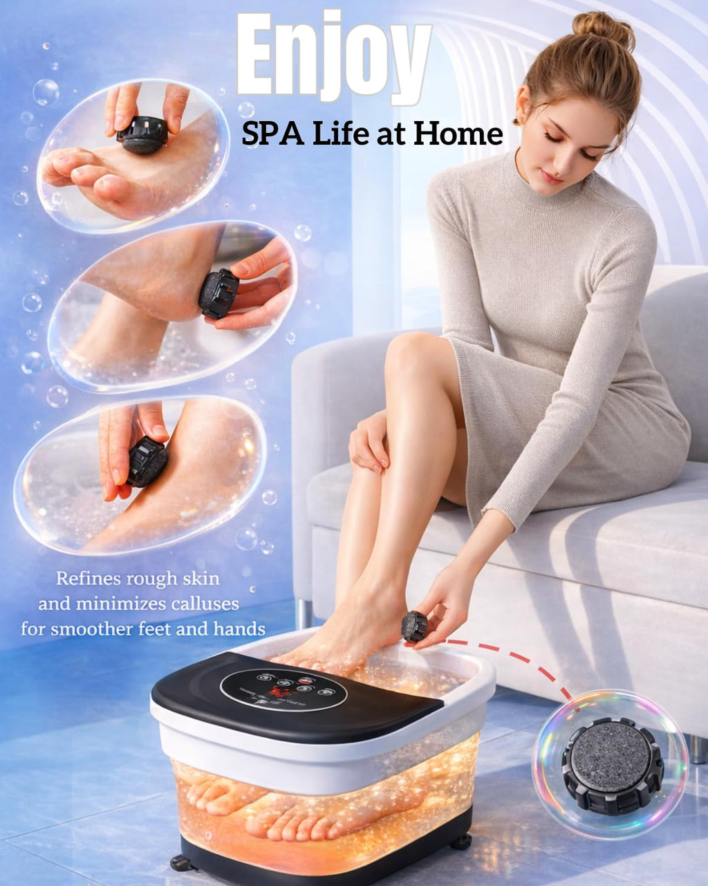 Foot Spa Massager Collapsible Heated Bath | Shiatsu Rollers

