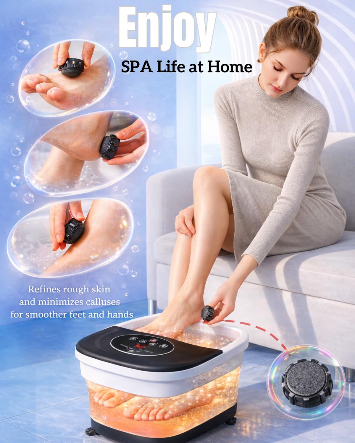 Foot Spa Massager Collapsible Heated Bath | Shiatsu Rollers

