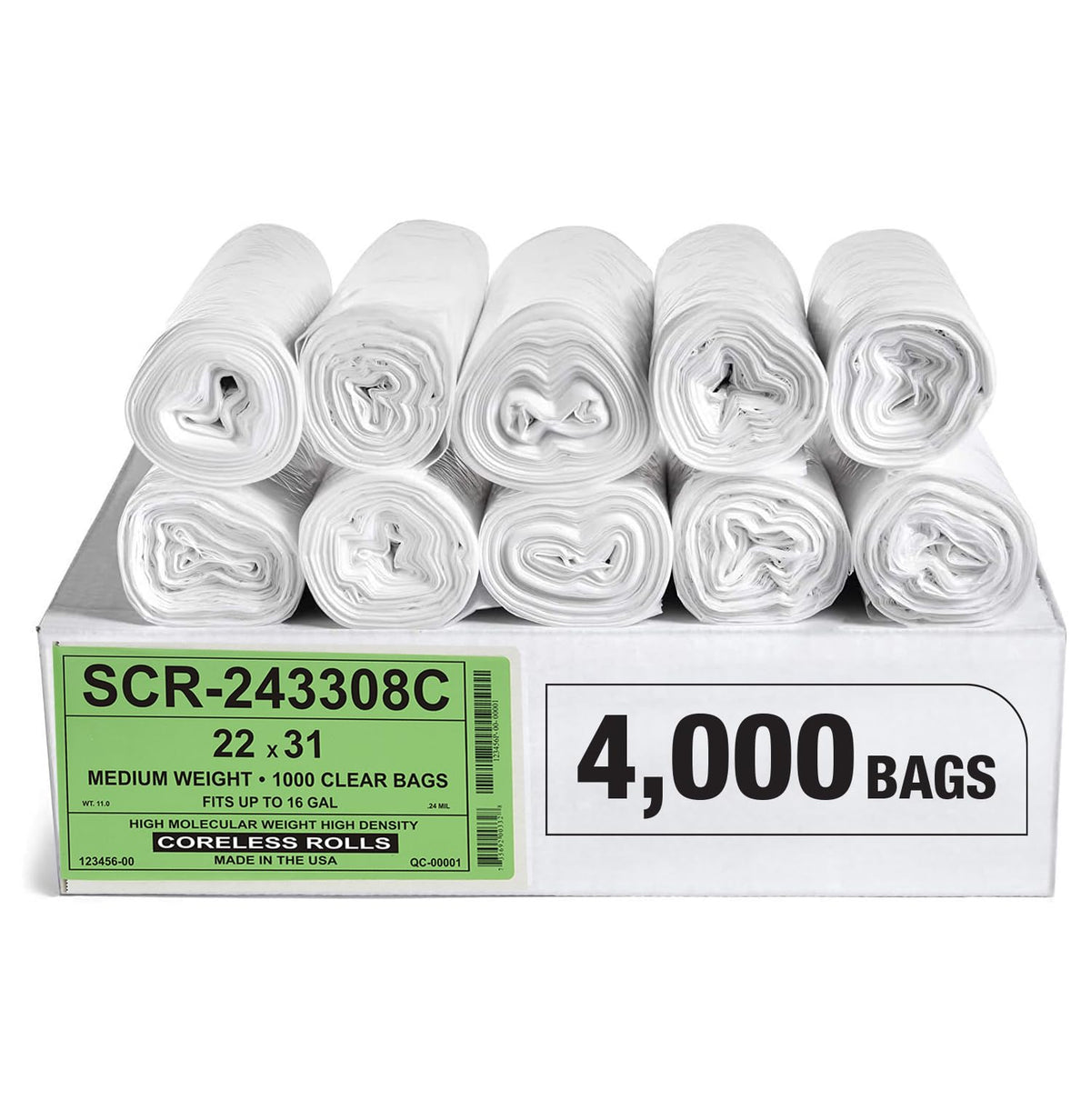 Aluf Plastics High-Density Trash Bags, Coreless Roll