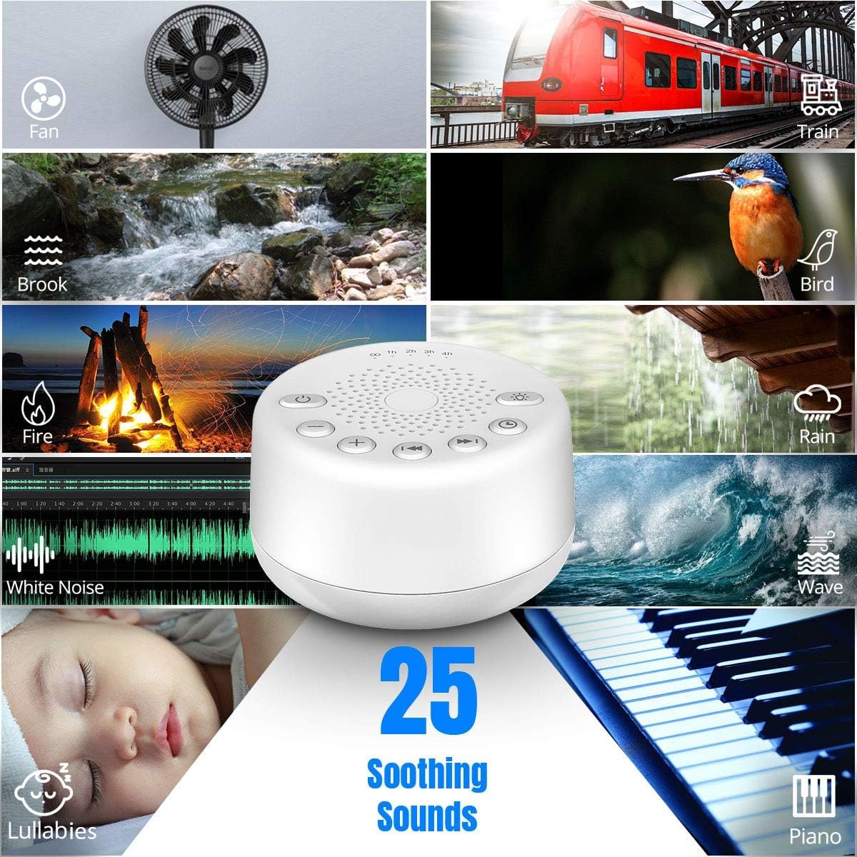 Easysleep Sound Machine with 25 Sounds, Night Light

