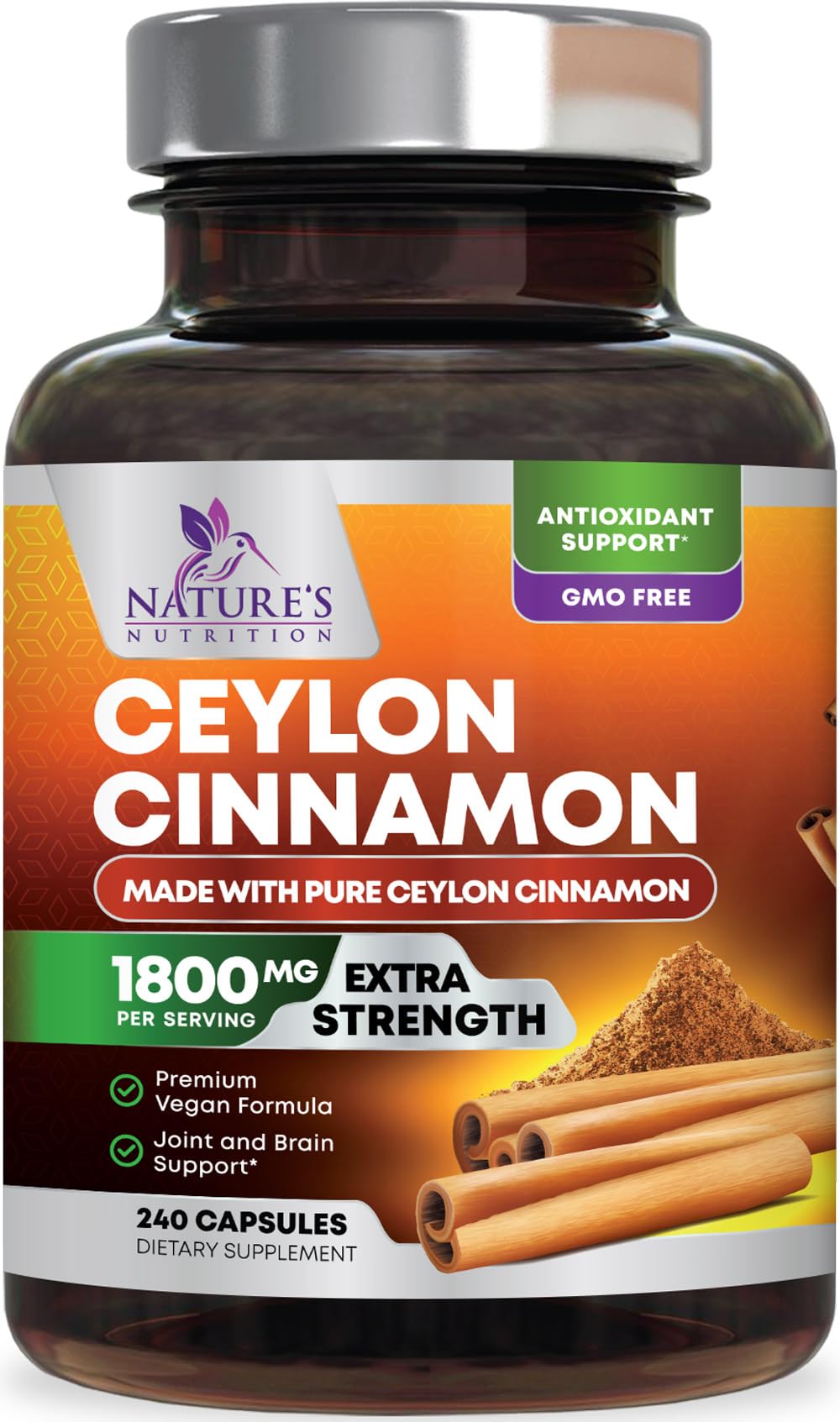 Organic Ceylon Cinnamon Capsules Extra Strength 1800mg

