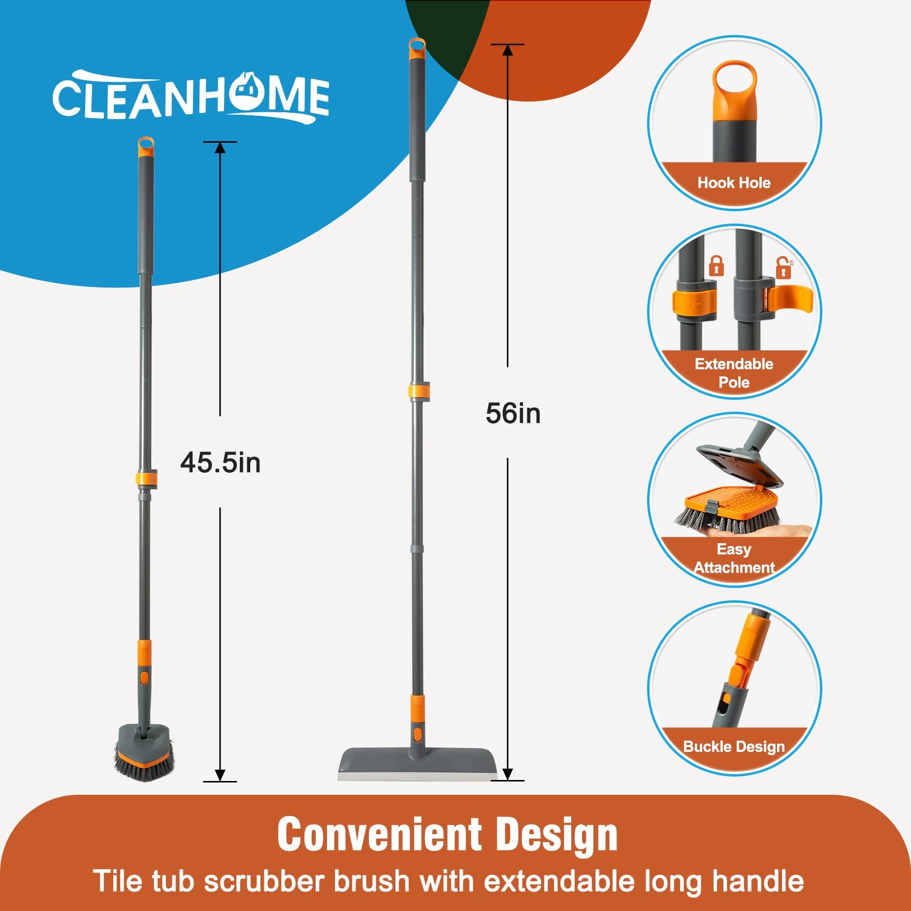 CLEANHOME Floor Scrub Brush with Interchangeable Heads

