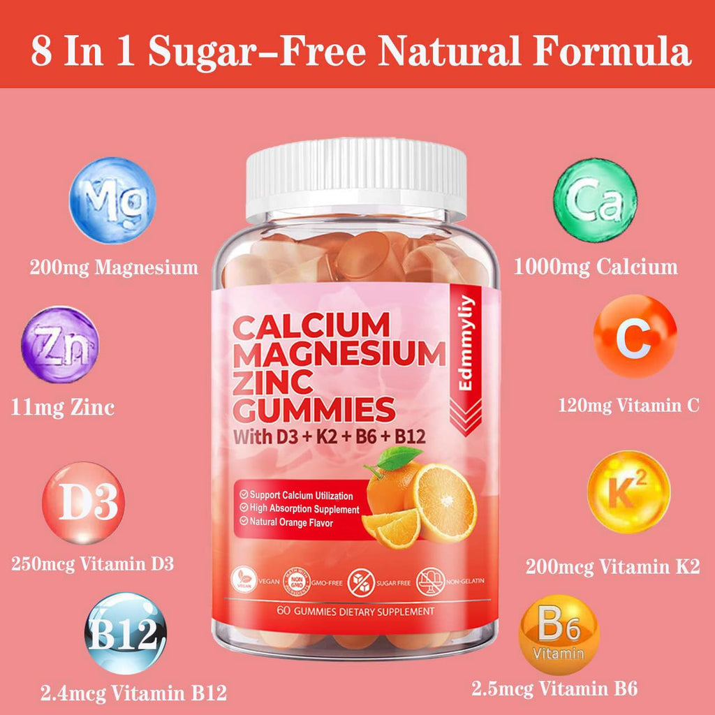Calcium Magnesium Zinc Gummies with D3 B12 for Immune Support

