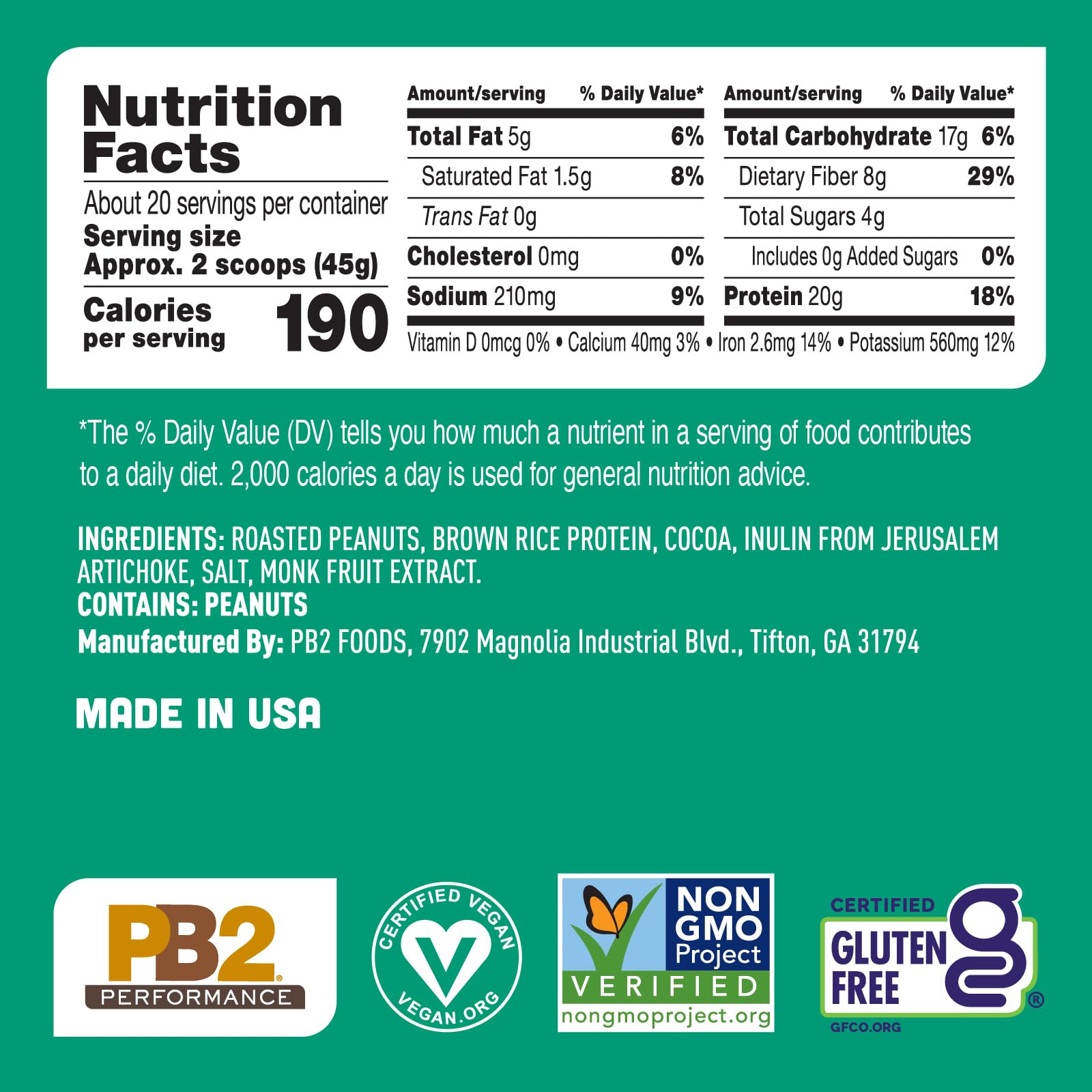 PB2 Performance Plant-Based Protein Powder | 20g Protein

