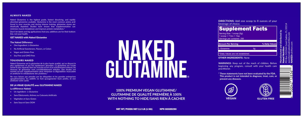 Naked Nutrition L-Glutamine Powder Pure Vegan Amino Acid

