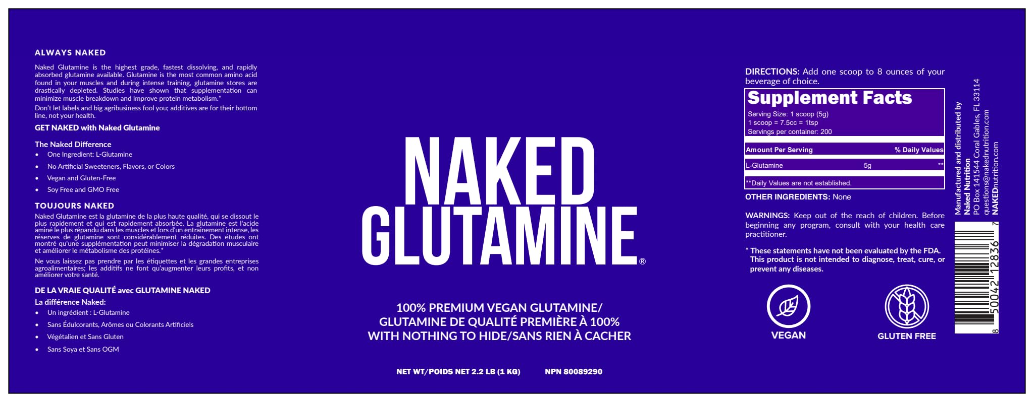 Naked Nutrition L-Glutamine Powder Pure Vegan Amino Acid

