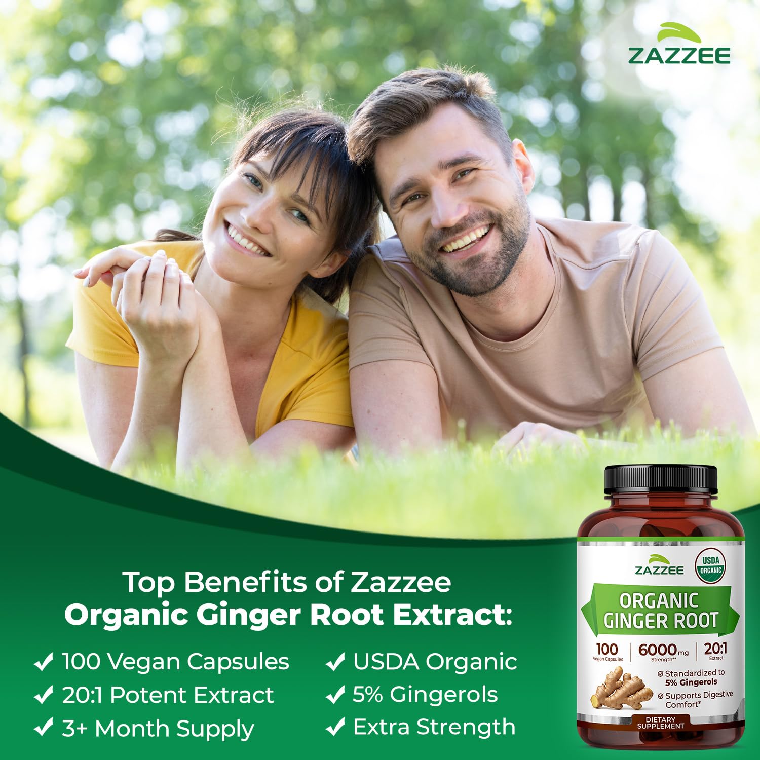 Zazzee Organic Ginger Root Extract - Digestive Support

