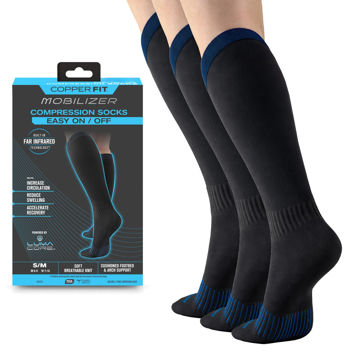 Copper Fit Mobilizer Compression Socks for Men and Women Easy On Off