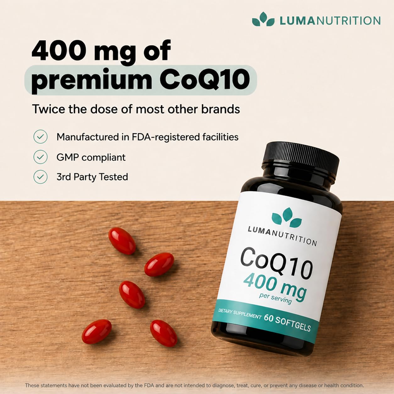 Luma Nutrition CoQ10 Softgels High-Absorption Heart Health

