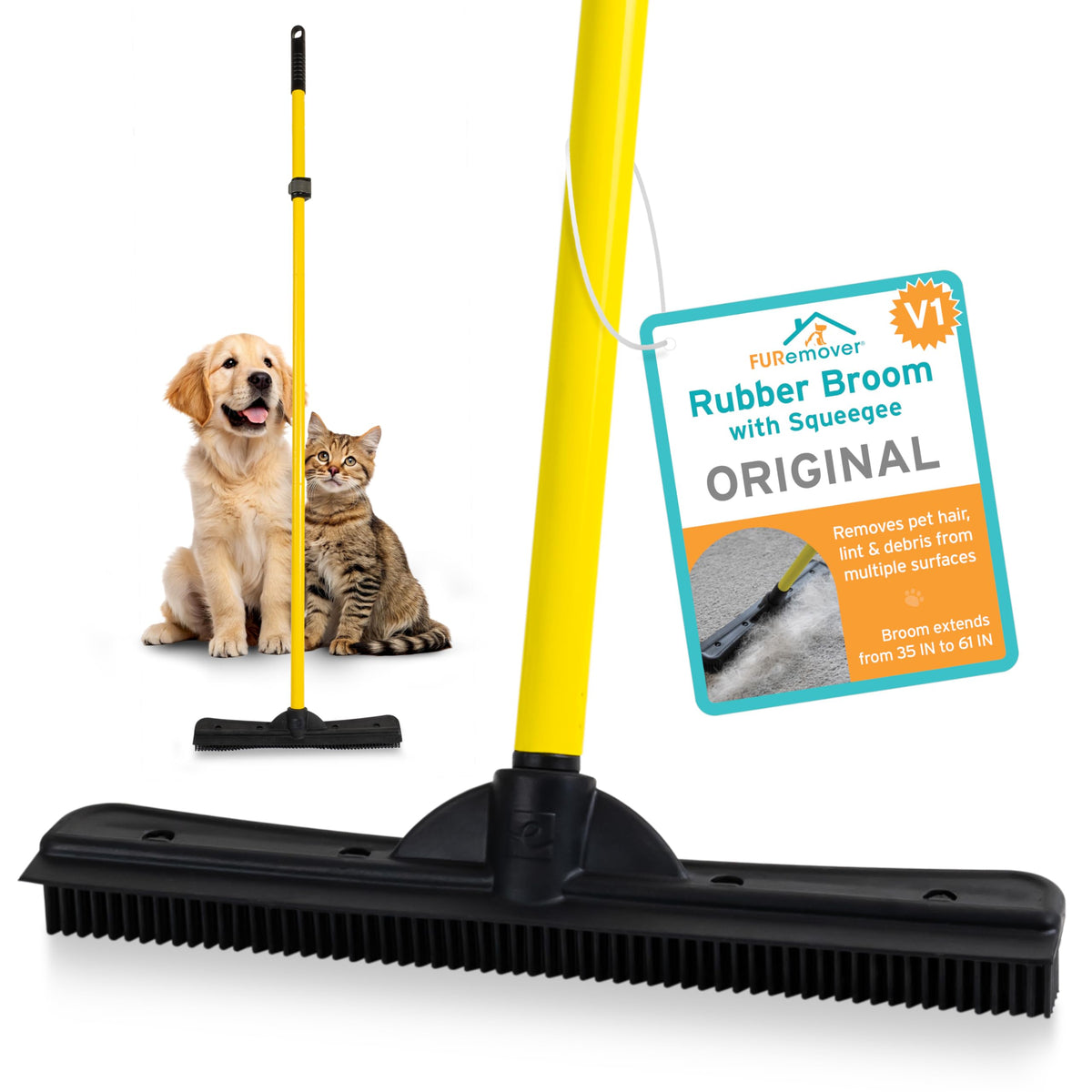 FURemover Pet Hair Removal Rubber Broom with Electrostatic Bristles