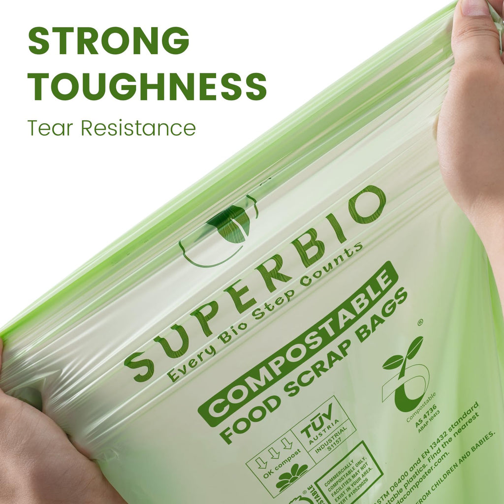 SUPERBIO Compostable Kitchen Waste Bags with Handles

