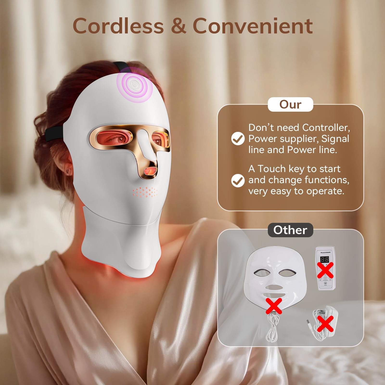 Red Light Therapy Face Mask - Cordless LED USB-C Rechargeable

