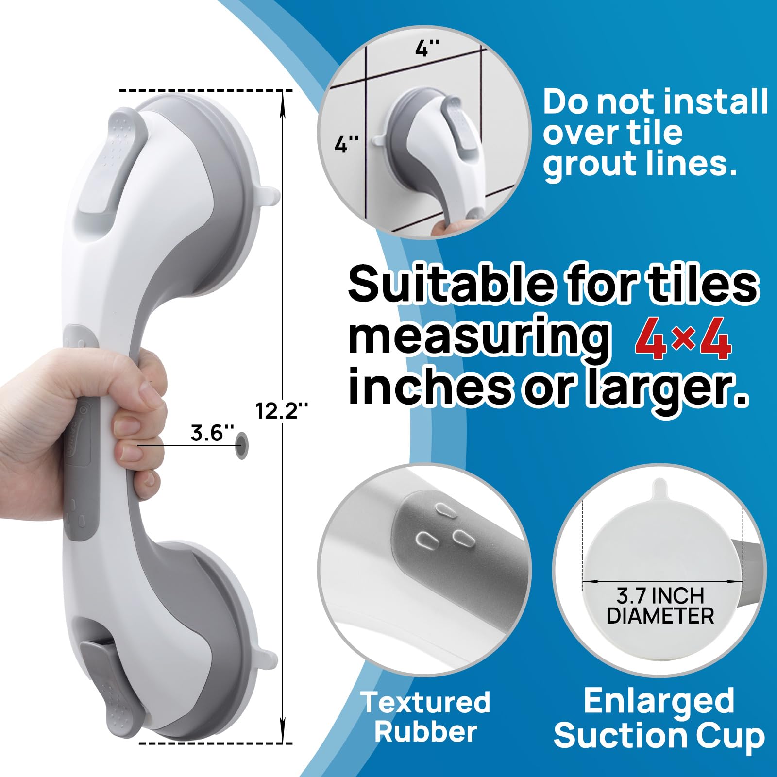 LEVERLOC Suction Grab Bar for Bathrooms | No-Drill Safety

