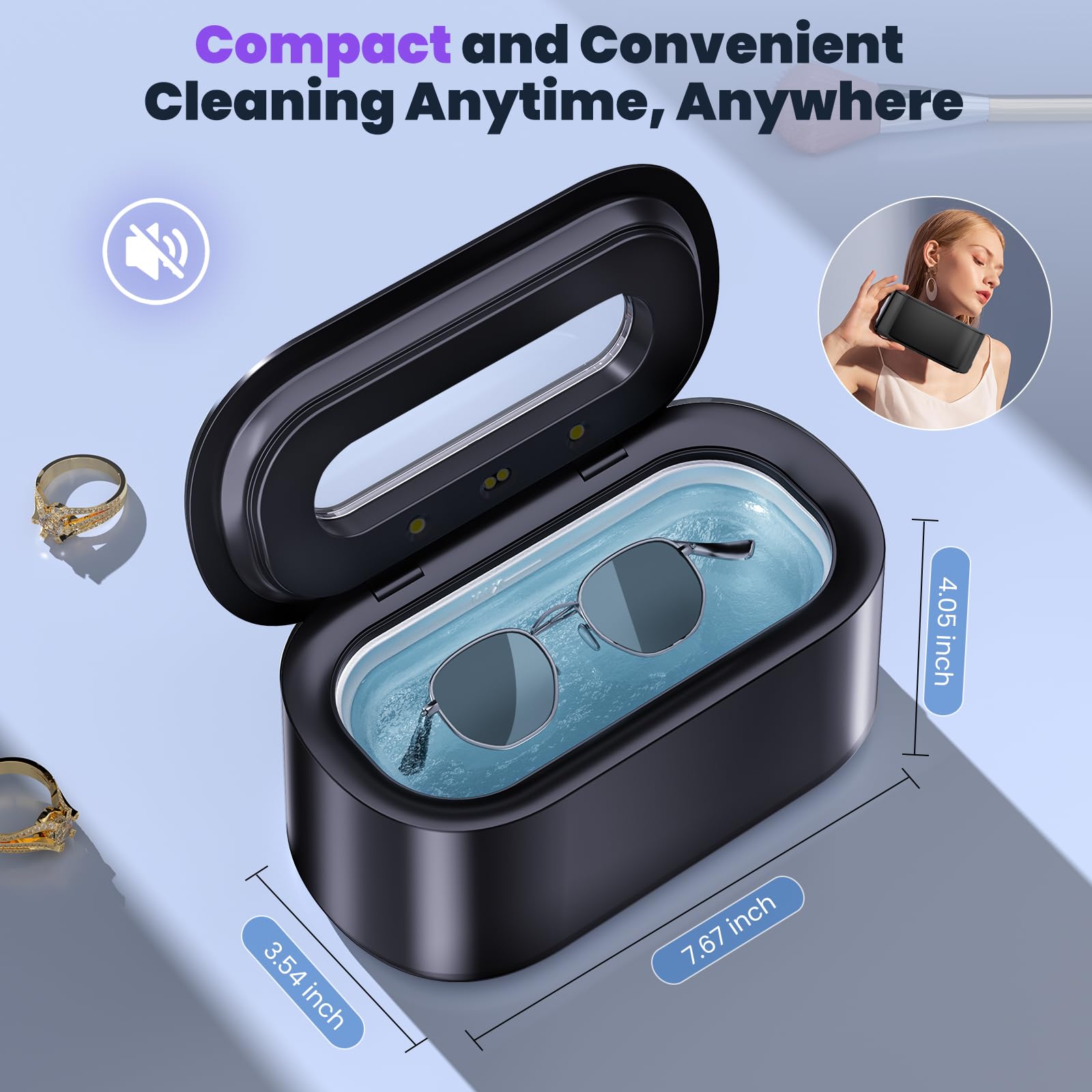 Ultrasonic Jewelry Cleaner 48KHz 30W Dual Modes 150ml

