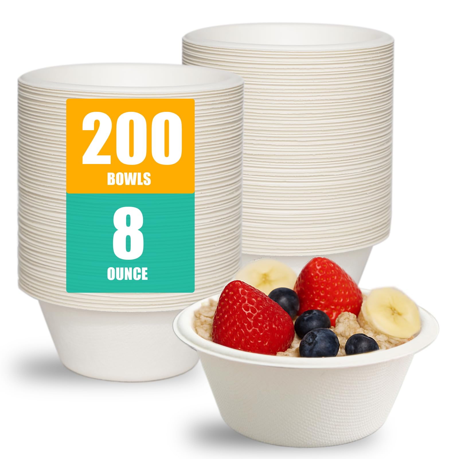 JINVOGREEN Paper Bowls - Disposable Bagasse, Compostable, Microwave Safe