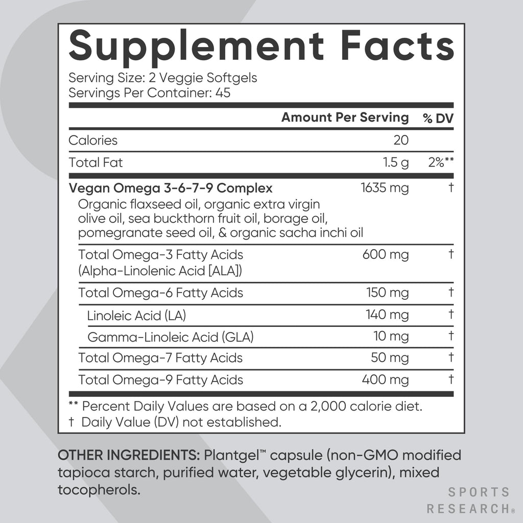Sports Research Vegan Omega Fatty Acids Softgels

