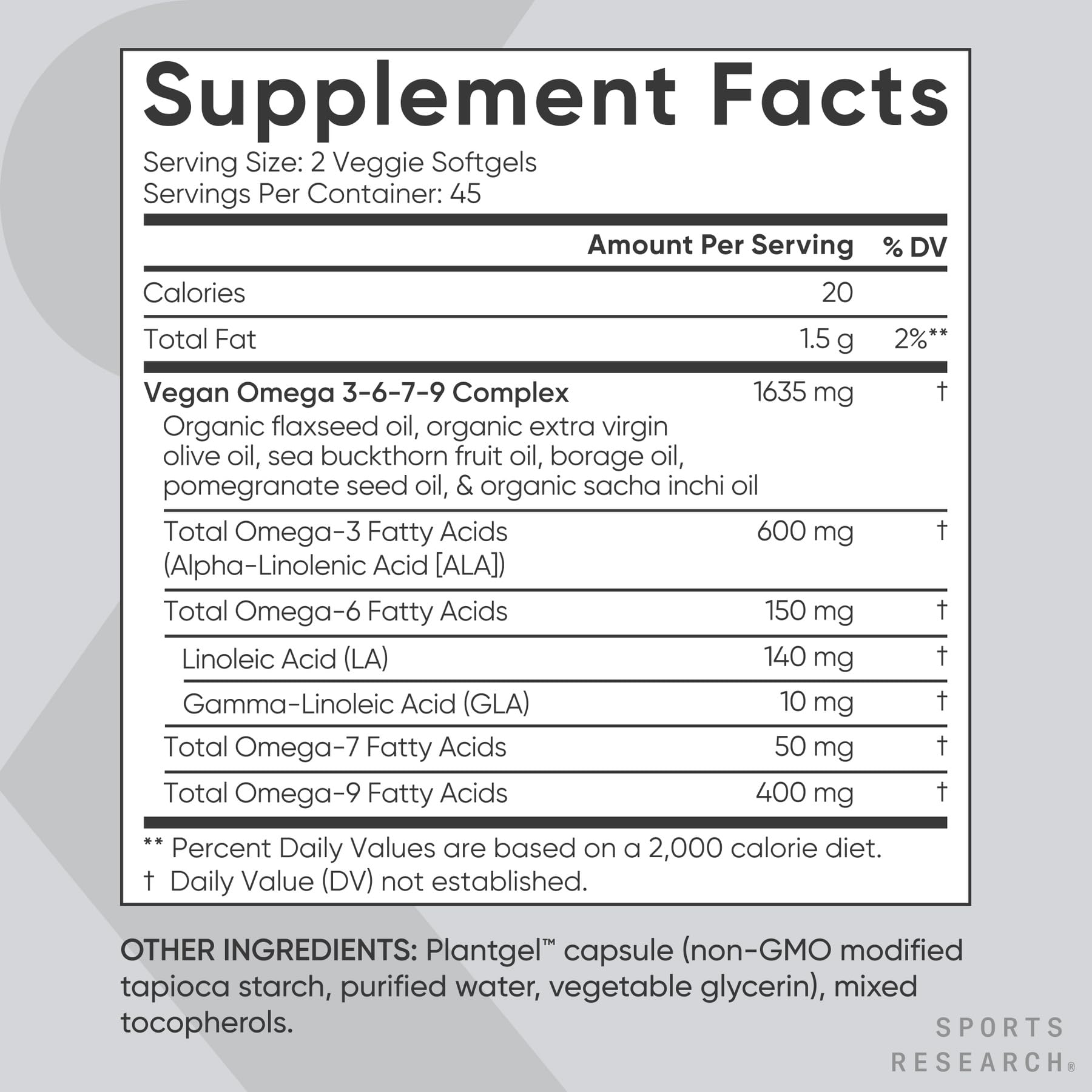 Sports Research Vegan Omega Fatty Acids Softgels

