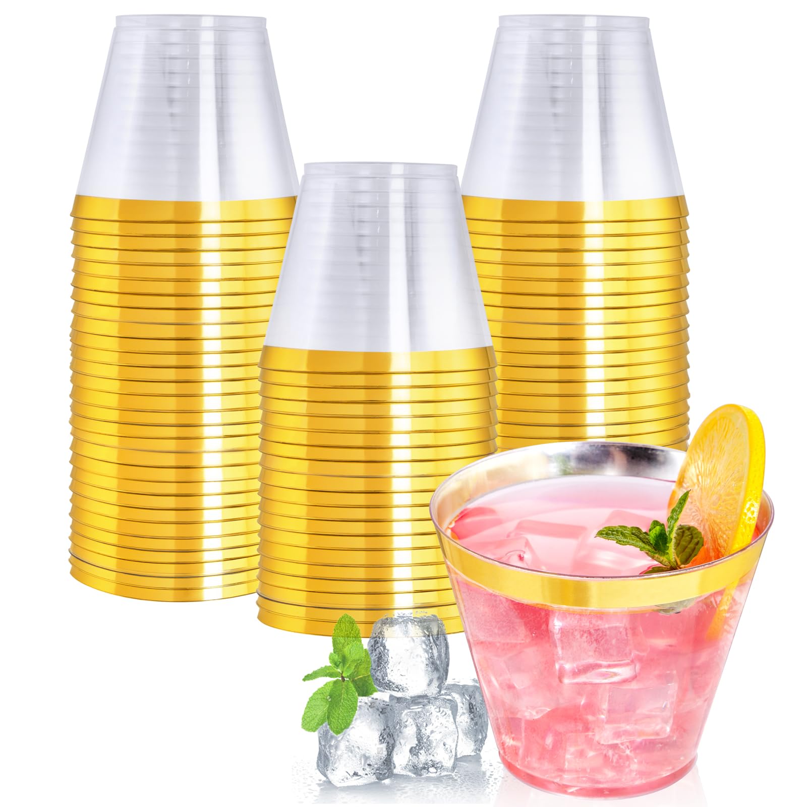 Decorative Rim Disposable Plastic Cups – BPA-Free, Food-Grade