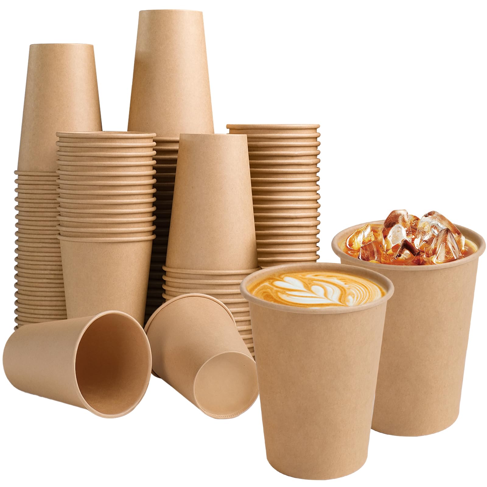 BYSNOW Disposable Kraft Paper Cups for Hot or Cold Beverages