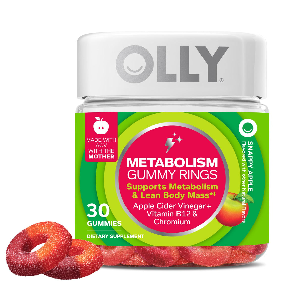 OLLY Metabolism Gummy Rings Apple Cider Vinegar B12 Chromium