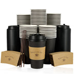 LITOPAK Disposable Paper Cups with Lids, Sleeves & Stirrers


