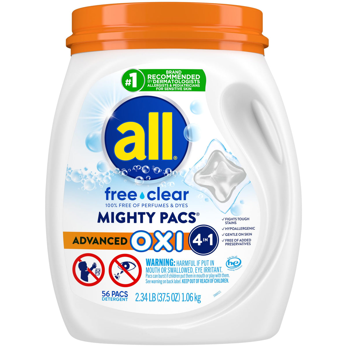 all free clear Mighty Pacs OXI Laundry Detergent Pacs