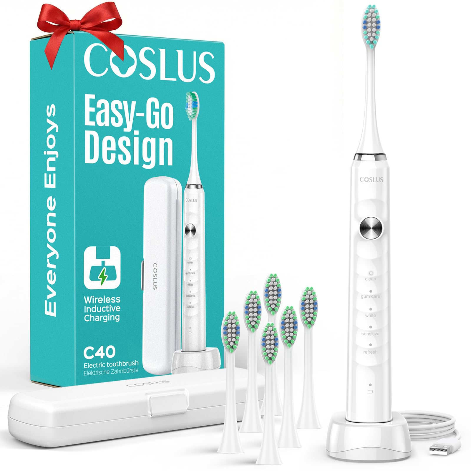 COSLUS C40 Sonic Electric Toothbrush for Adults – 47,000 VPM, 5 Modes, Travel Case