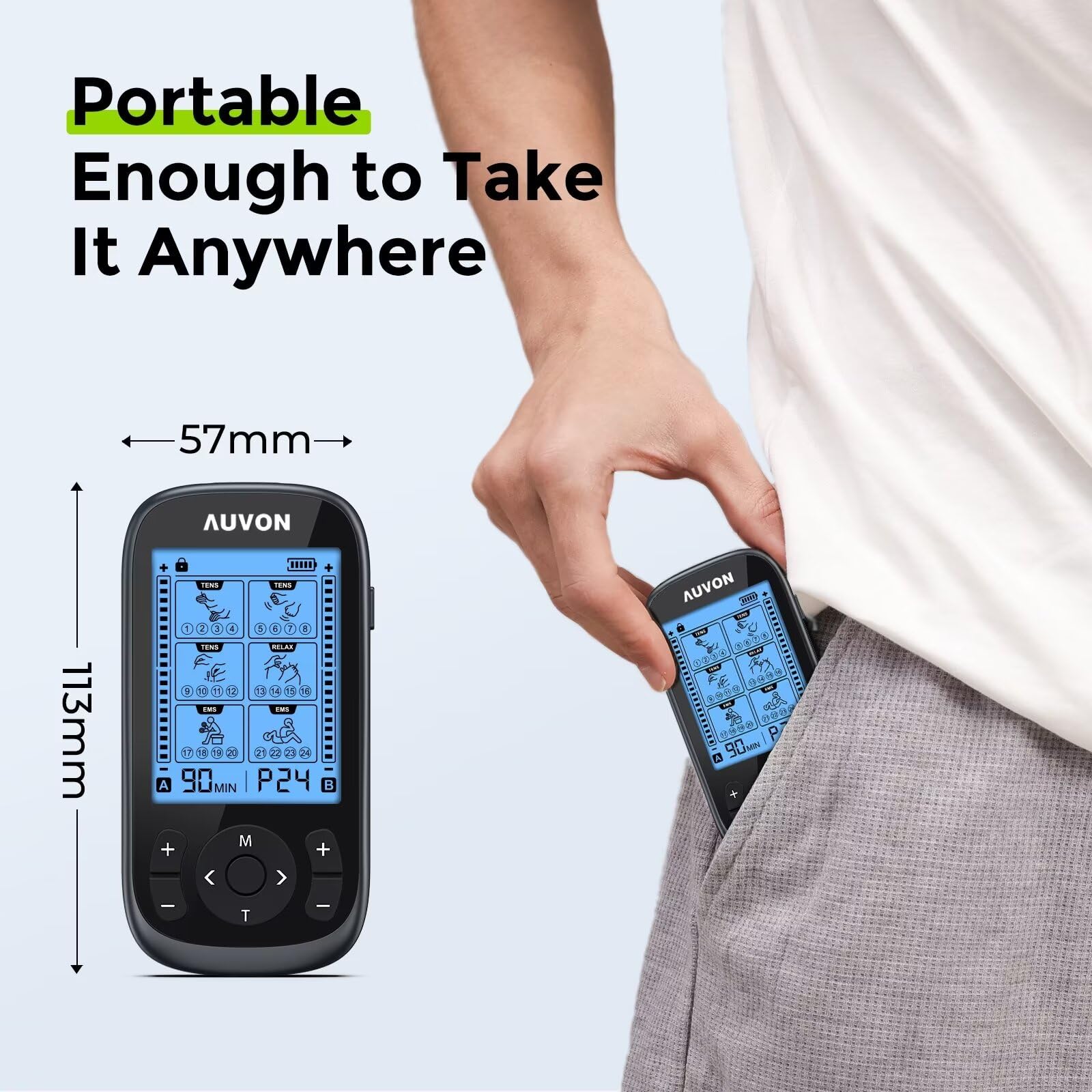 AUVON 3-in-1 TENS EMS Massager for Pain Relief | Rechargeable

