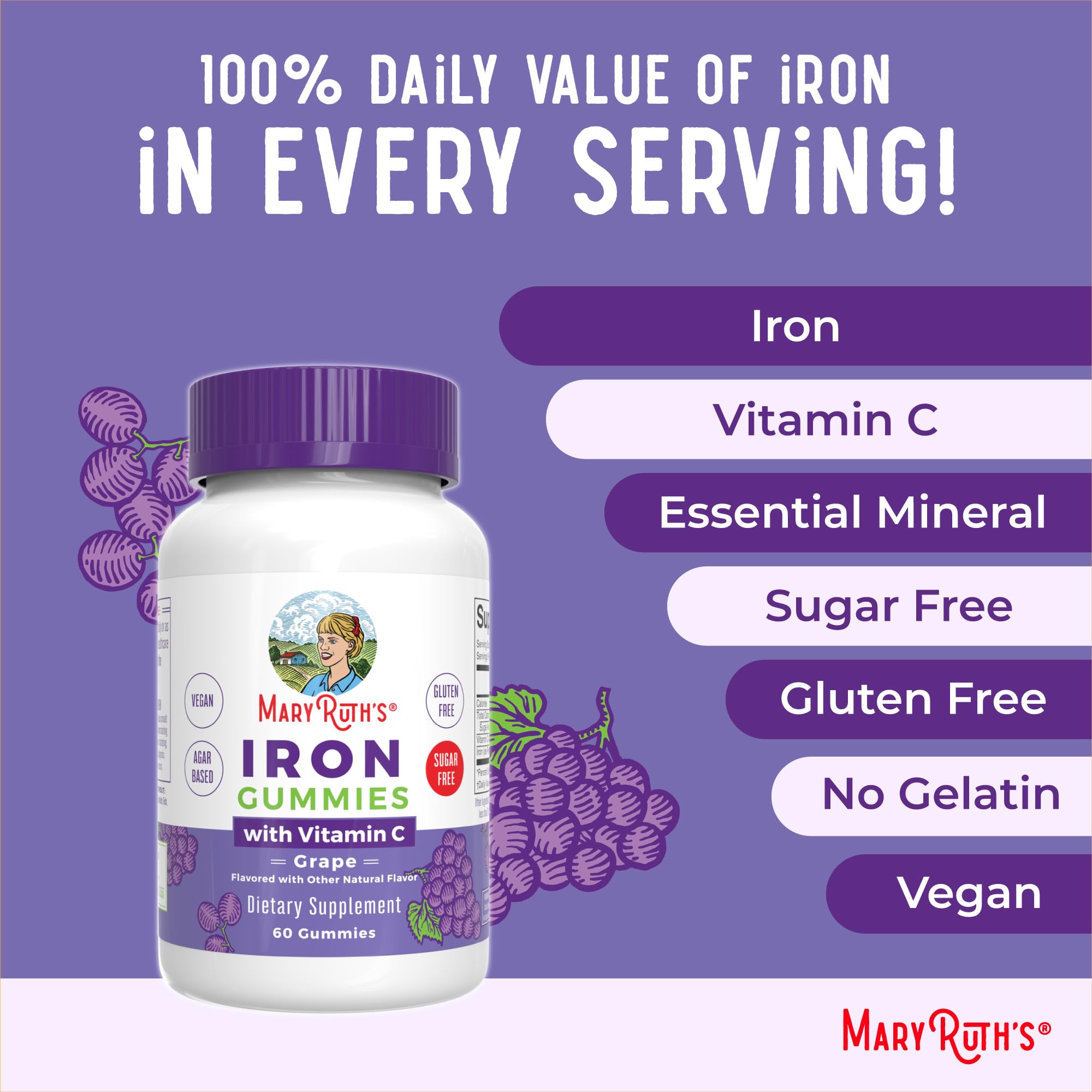 MaryRuth's Iron Gummies with Vitamin C | Vegan Iron Supplement

