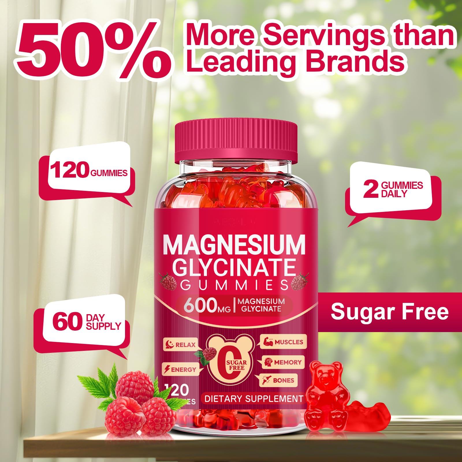 Magnesium Glycinate Gummies 600mg | Sugar Free for Adults

