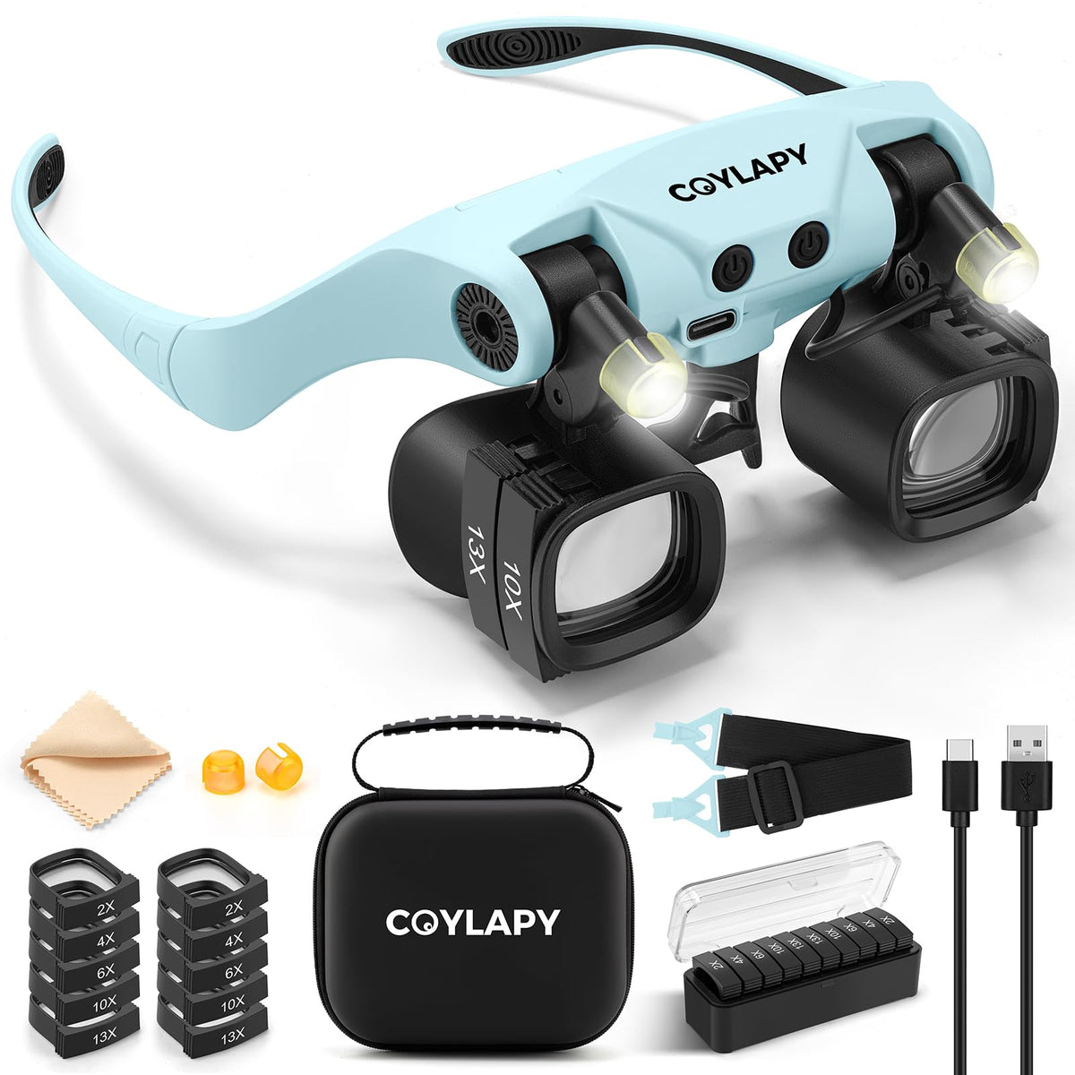 COYLAPY Magnifying Glasses with Light and Interchangeable Lenses