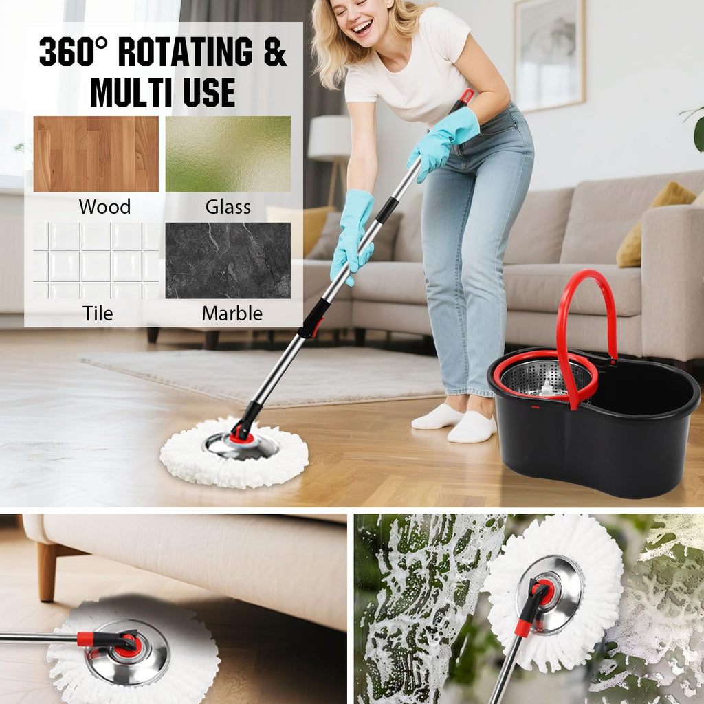 Spin Mop and Bucket Wringer System – 3 Microfiber Heads

