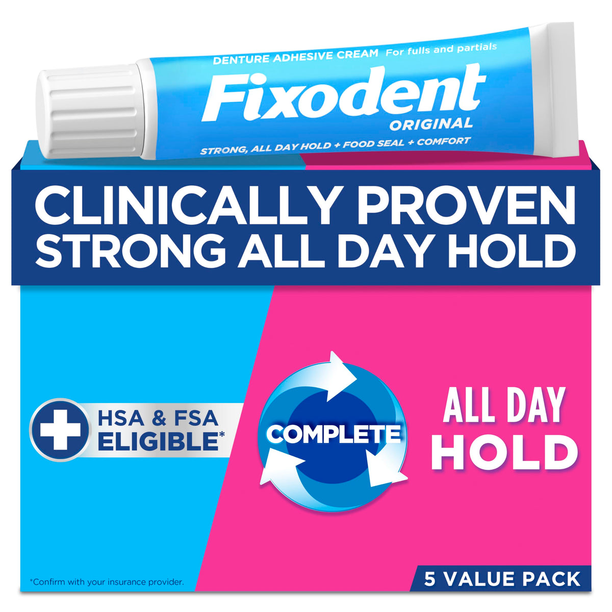 Fixodent Original Secure Denture Adhesive Cream for Full and Partial Denture Wearers