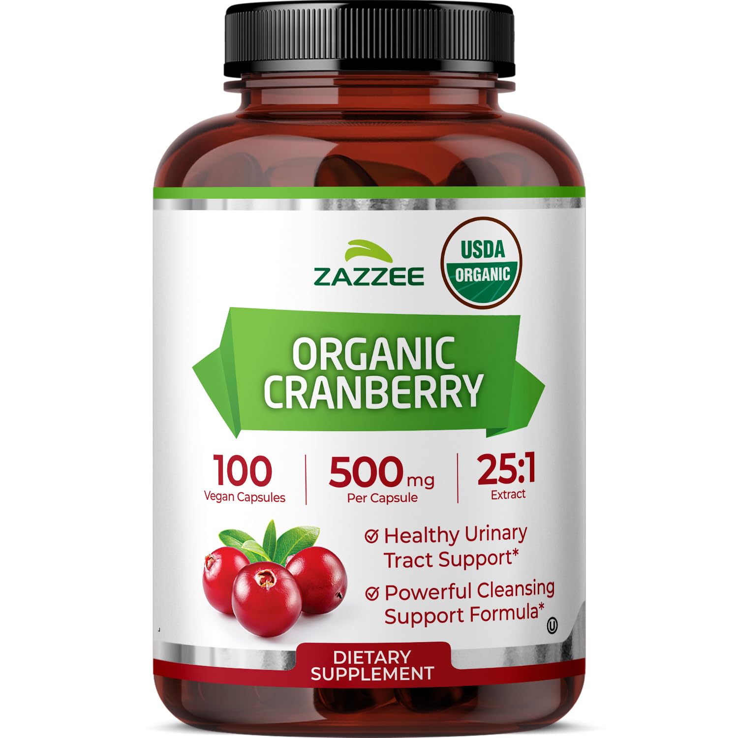 Zazzee USDA Organic Cranberry Extract 25:1, 500 mg Capsule

