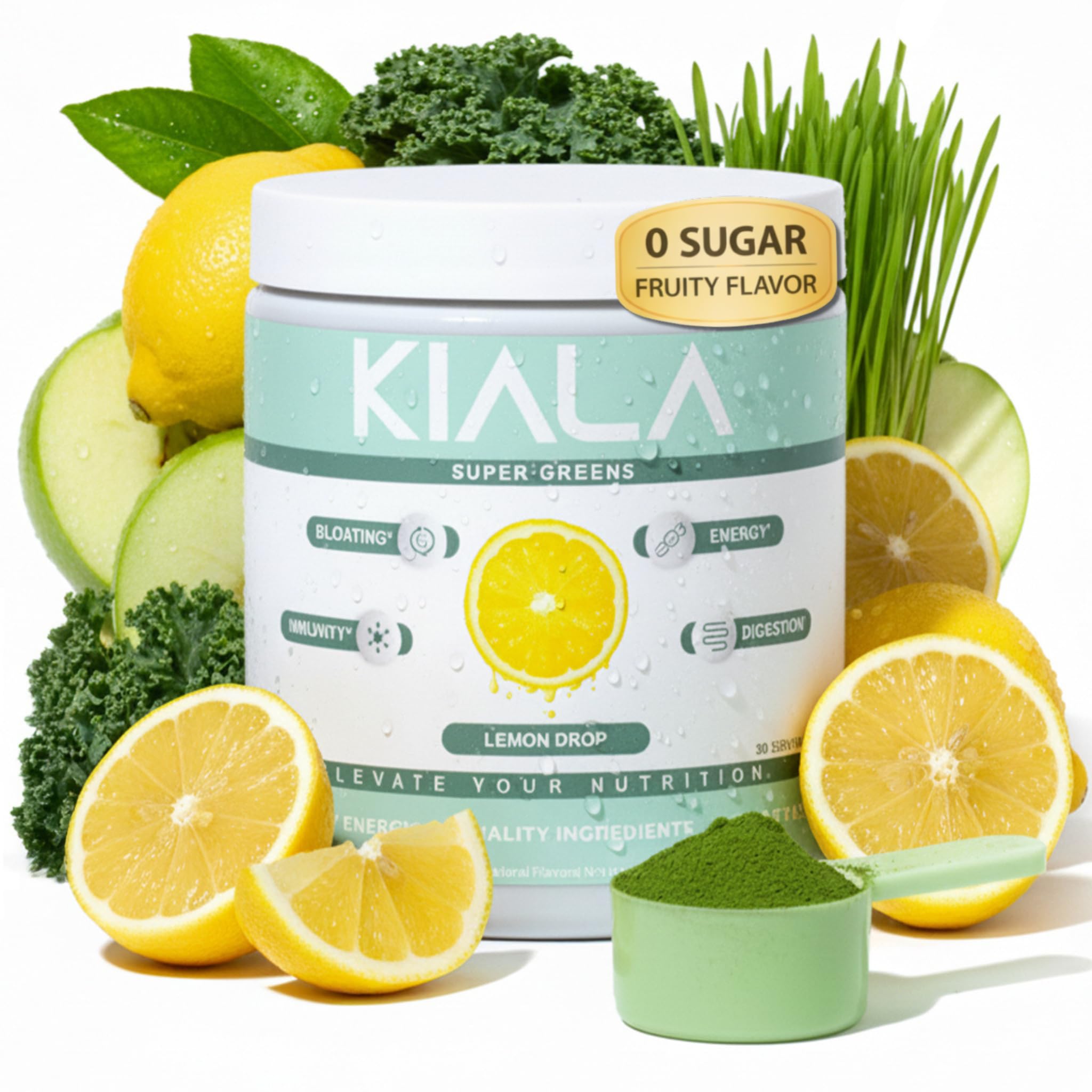 Kiala Nutrition Super Greens Powder Spirulina Chlorella for Digestion & Immunity