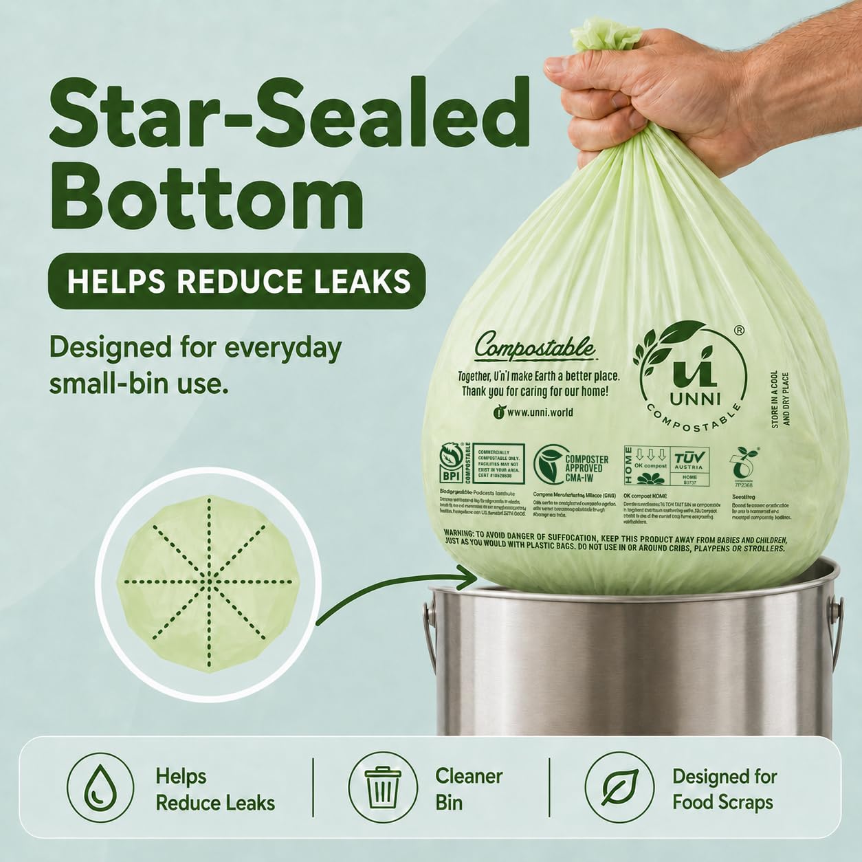 Unni Compostable Trash Bags - Extra Thick Liners

