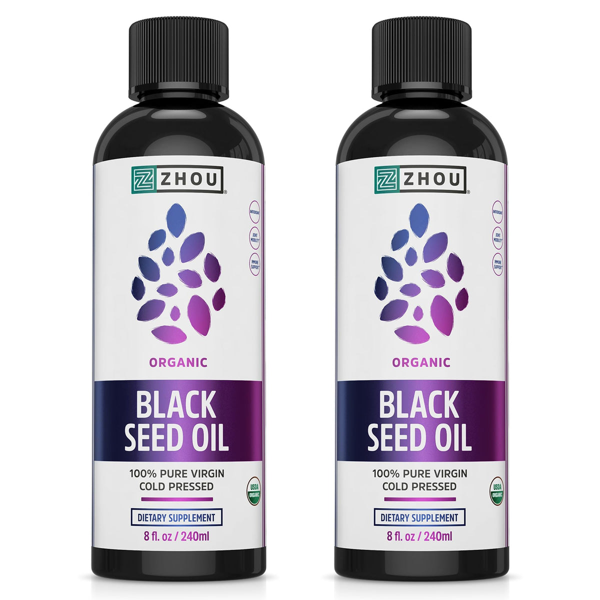 Zhou Organic Black Seed Oil - Pure Nigella Sativa Cold-Pressed Black Cumin Oil