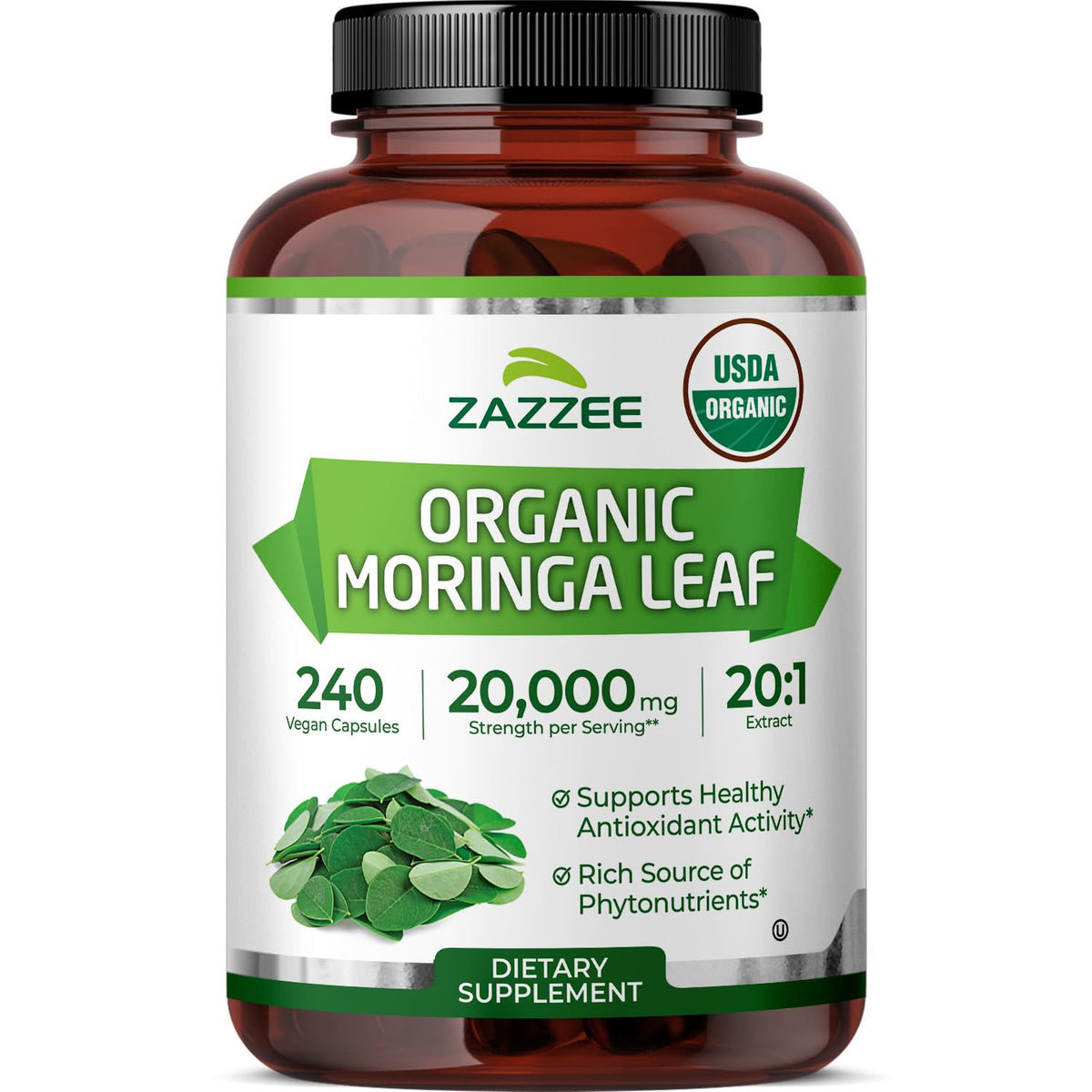 Zazzee USDA Organic Moringa Leaf Extract 20:1