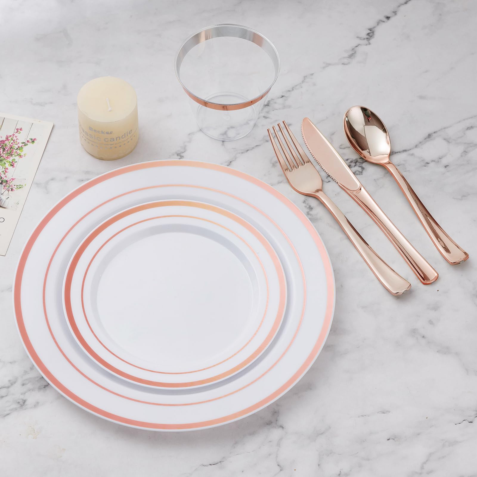 BESTVIP Disposable Dinnerware Set - Plastic Plates & Cutlery